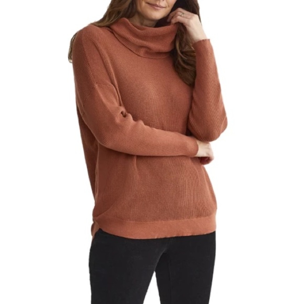 Tribal Pullover Cowl Neck Sweater in burnt orange, Size Small - Picture 5 of 7